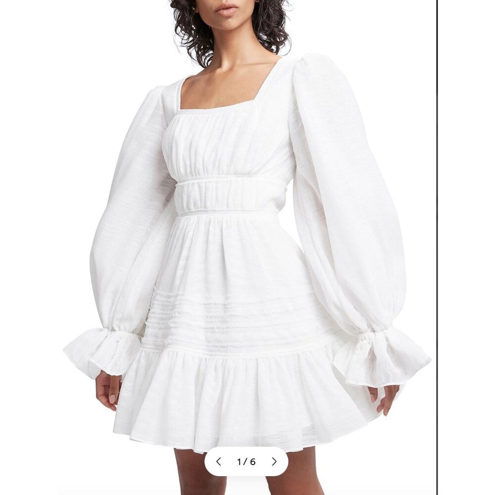 Aje Impression White Long Sleeve Mini Dress Size AU 10 or US 6 Bishop Sleeves